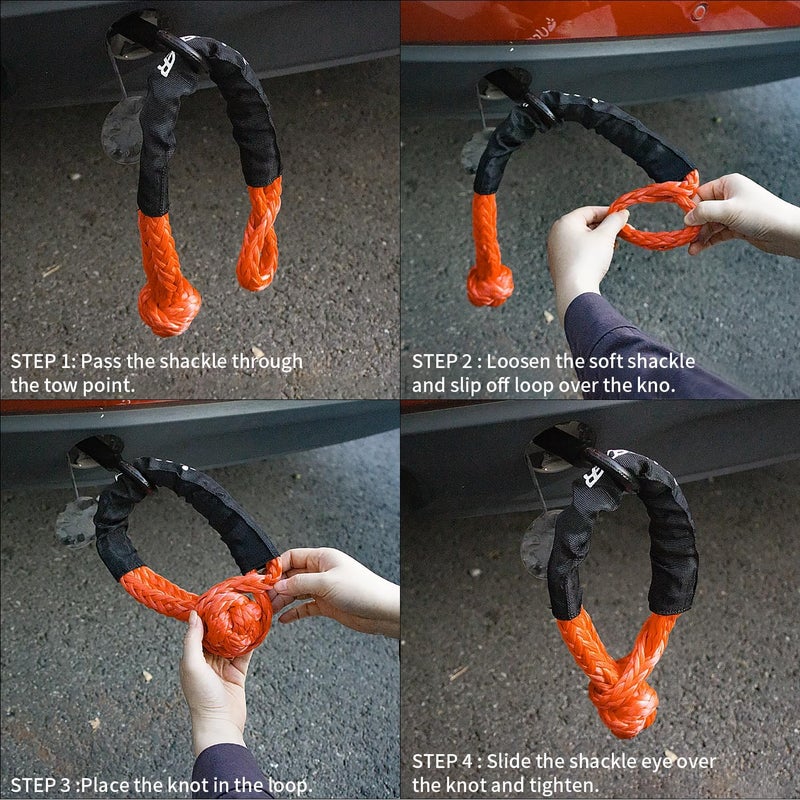 UCEDER Soft Shackle,Synthetic Shackle Rope Recovery Kit with Extra Protective Sleeves(56,000 lbs Breaking Strength) Heavy Duty Tow Shackles for Off-Road, Truck, Jeep, SUV, UTV, ATV (Orange) - Image 5